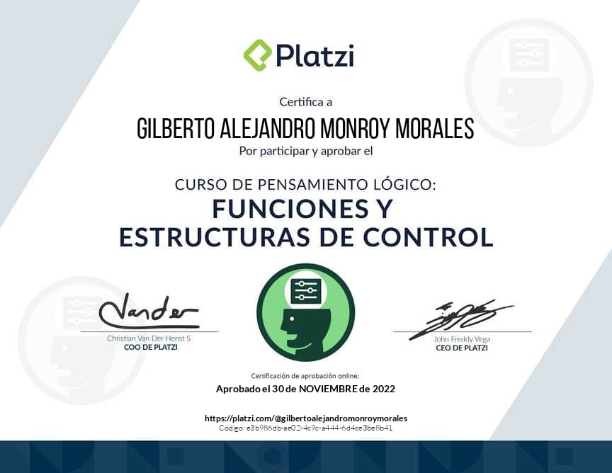 Imagen del certificado Funciones y estructuras de control