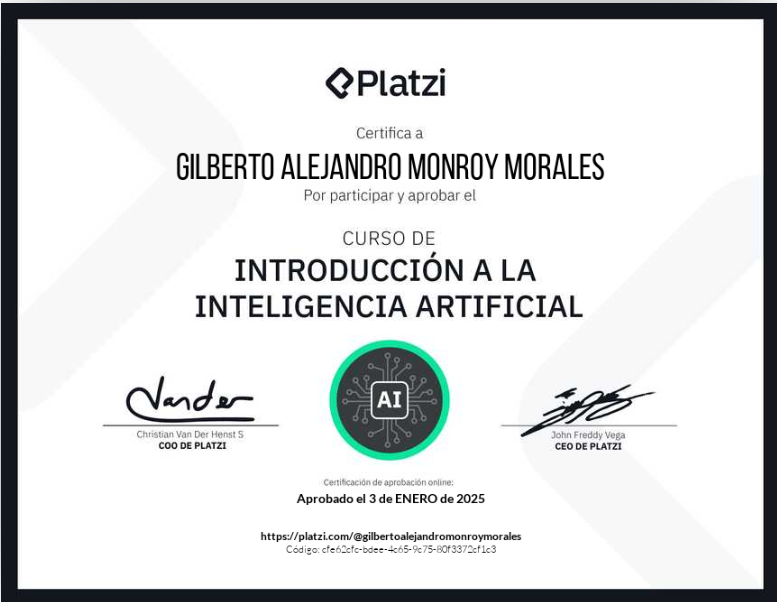 Imagen del certificado Introducción a la Inteligencia Artificial